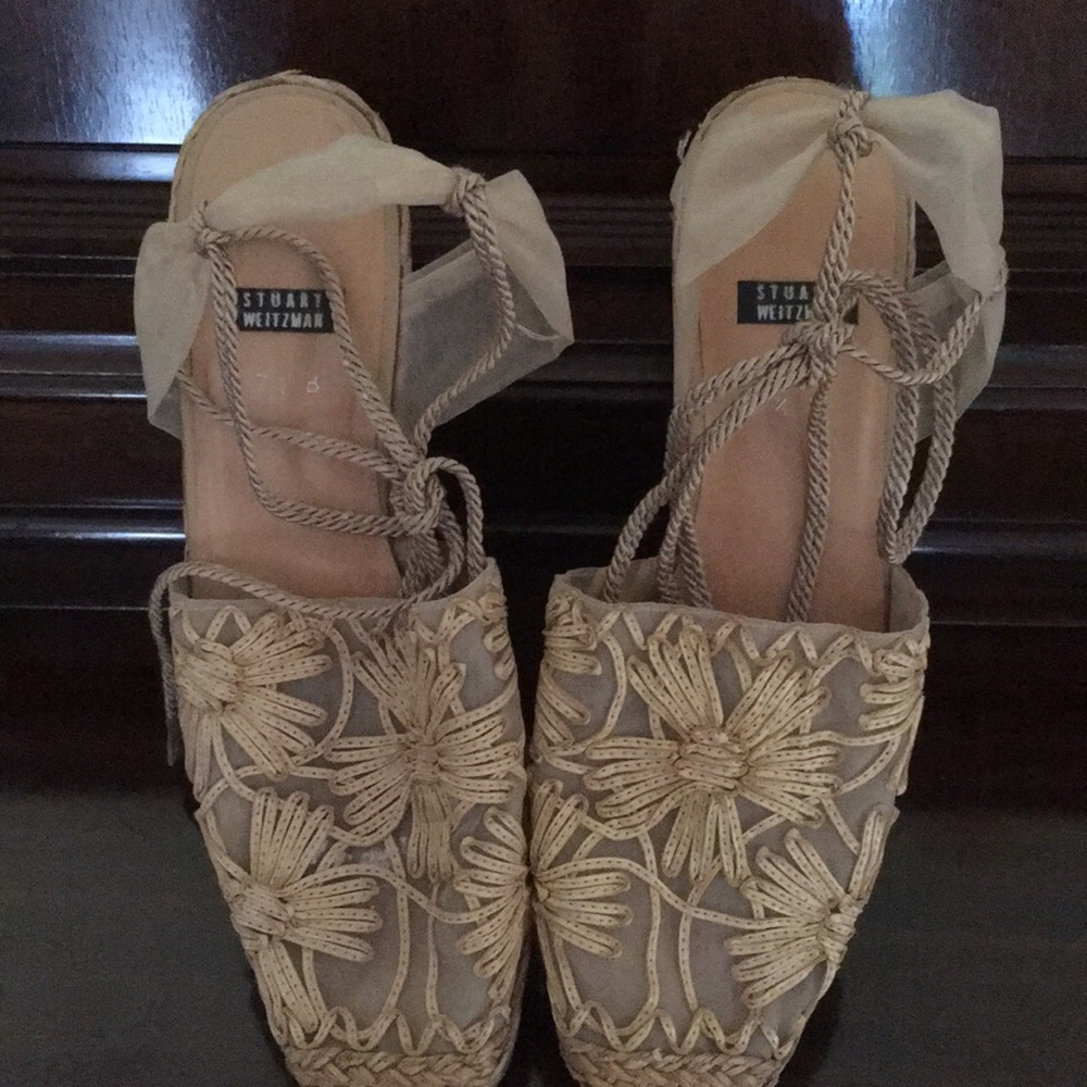 Stuart Weitzman ankle wrap mules EUC sz 7.5B